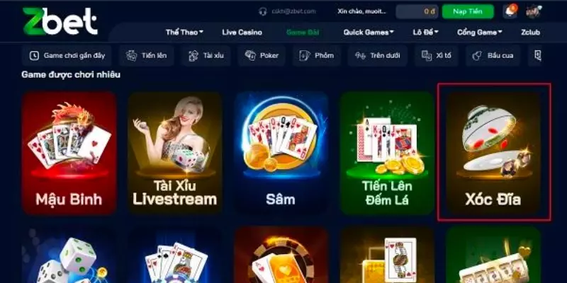 Các game chơi tại ZBET